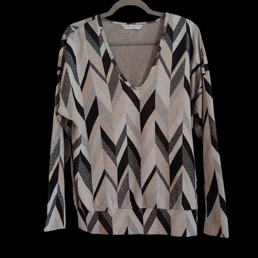 Trina Turk Mccoy Metallic Geometric Jacquard Top M Office Travel M